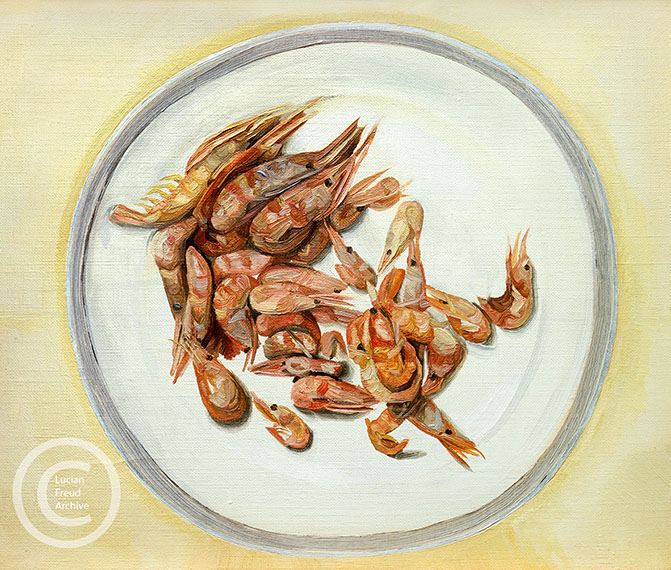 Lucian Freud "A Plate of Prawns" c1958 Oil on Canvas 23.5cm x 23