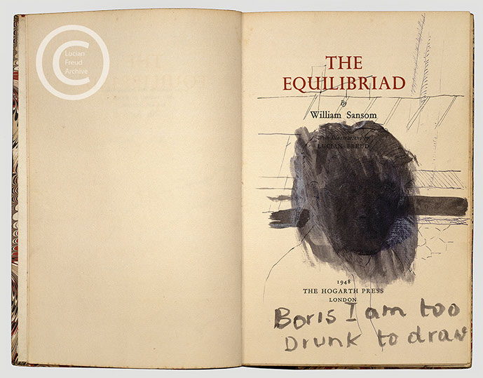 Lucian Freud 'Boris I am too drunk to draw' 1948 Ink on Book