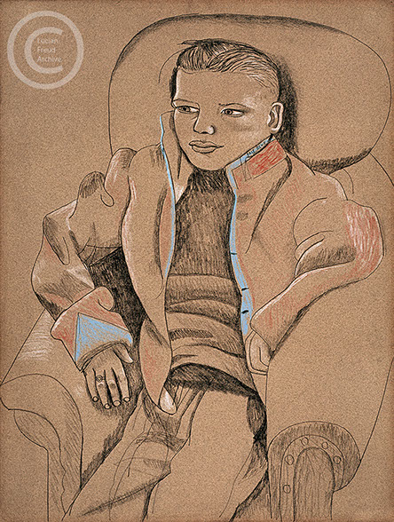 Lucian Freud 'Boy in a Red and Blue Jacket' 1945 Chalk and Ink on paper 43cmx59.5cm