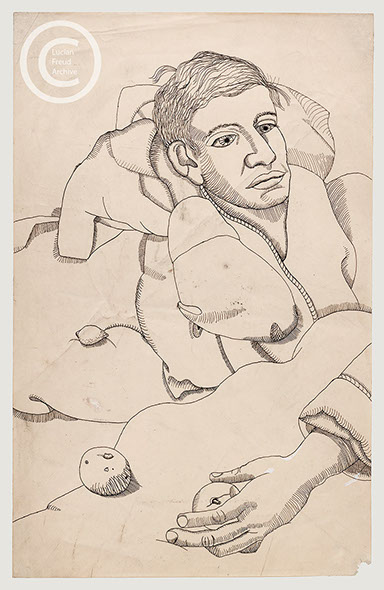 Lucian Freud 'Boy in Bed with Fruit' 1943 Ink on Paper 33cmx22.3cm