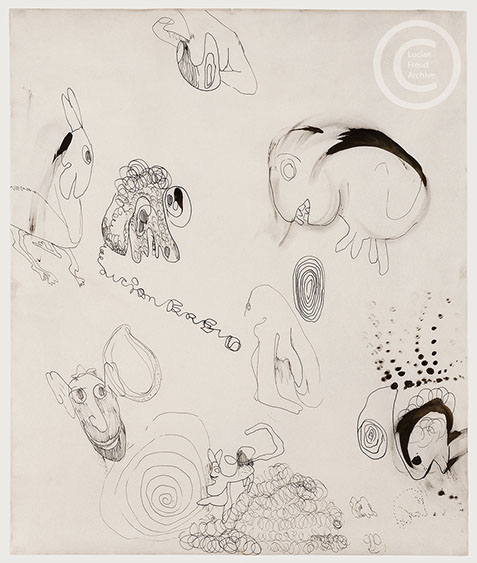 Lucian Freud 'Doodle Studies' 1943 Ink on Paper 40cmx48cm