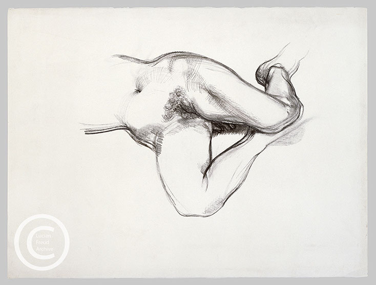 Lucian Freud 'Drawing for 'Lying by the Rags'' 1989 Charcoal on Paper 56cmx75cm