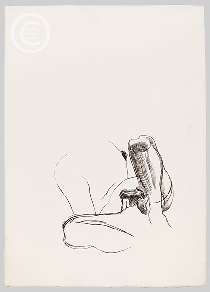 Lucian Freud 'Drawing for Naked Man with a Rat (lll)' c1977 Ink on Paper 49.5cmx35