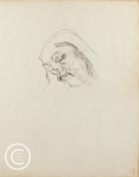 Lucian Freud 'Drawing for Sleeping by the Lion Carpet' c1996 Charcoal on paper 55cmx43cm
