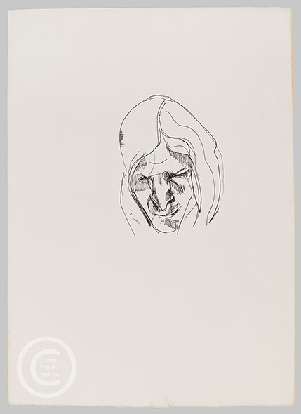Lucian Freud 'Drawing of a Woman Looking Down' 1970's Ink on Paper 49.5cmx35.5cm
