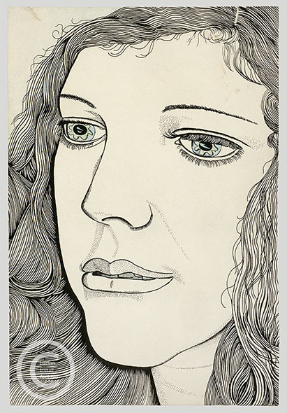 Lucian Freud 'Head of a Girl' 1947 Ink and Crayon on Paper 24cmx14.7cm