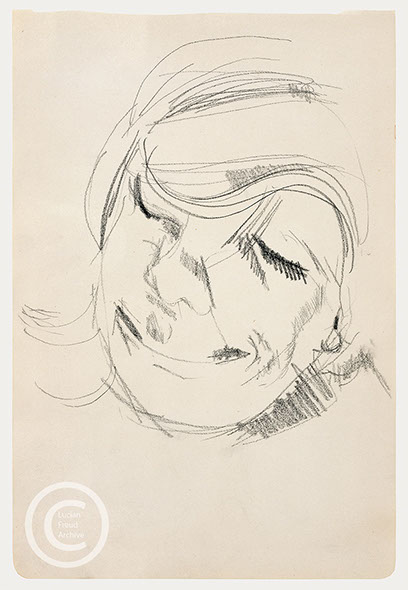 Lucian Freud 'Head of a Woman Laughing' 1954 Crayon on paper 26.3cmx17.8cm