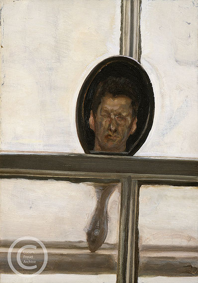Lucian Freud "Interior with Hand Mirror (Self Portrait)" 1967 Oil on Canvas 25.5cmx17