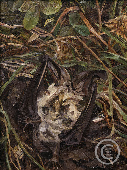 Lucian Freud "Landscape with Bat" 1980 Oil on Canvas 22.2cm x 16cm