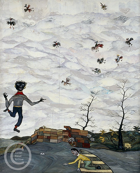 Lucian freud "Landscape with Birds"  1940  Oil on Plywood  39.5cm x 32.5cm   