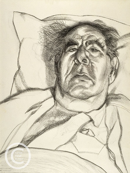 Lucian Freud 'Lord Goodman' 1985 Charcoal on Paper 64.2cmx47.7cm