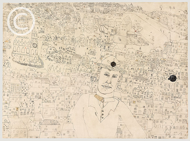 Lucian Freud 'Man and Town' 1940-1941 Ink,watercolour and Gouache on paper 28.2cmx38.3cm