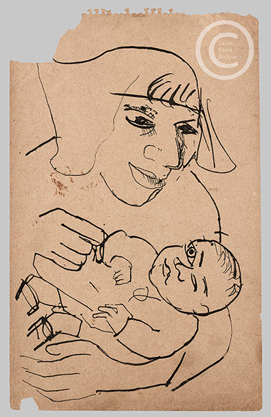 Lucian Freud 'Mother and Baby' 1949 Ink on Paper 19cmx12cm
