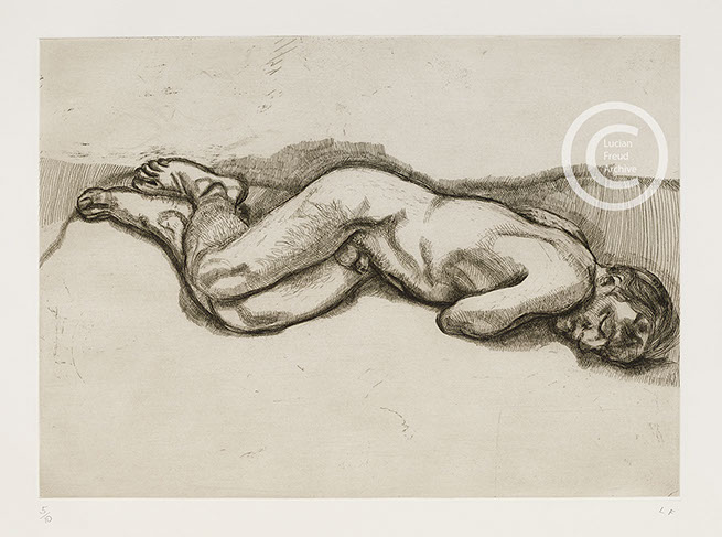 Lucian Freud "Naked Man on a Bed" 1987 Etching (ed of 10) 36.9cmx52.1cm