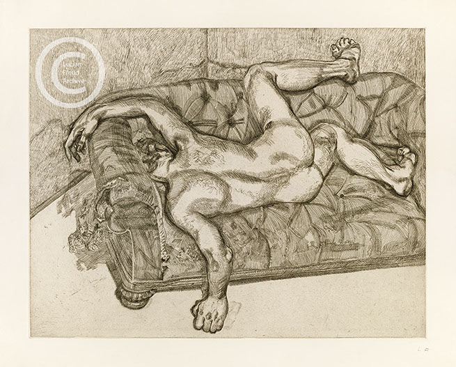 Lucian Freud "Naked Man on a Sofa" 1985 Etching (2 Proofs) 56cmx81cm