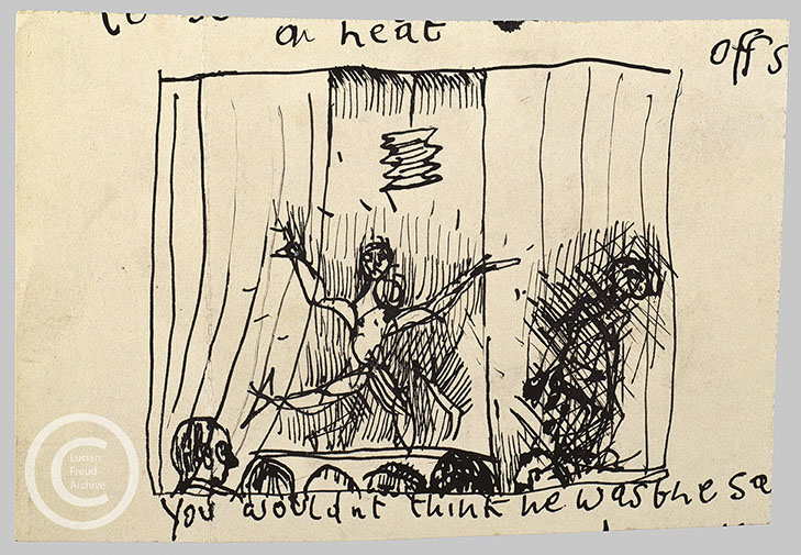 Lucian Freud 'Sketchbook Drawing of a Dancer' c1945 Ink on paper 8.9cmx14cm