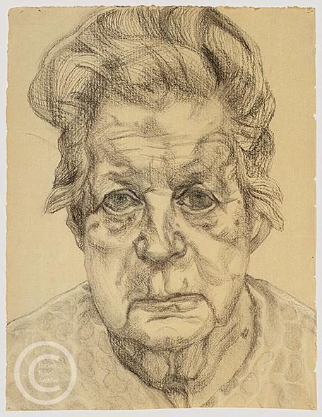 Lucian Freud 'The Painter's Mother' 1983 Charcoal and Pastel on Paper 32.4cmx24.8cm