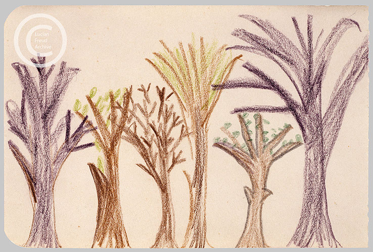 Lucian Freud 'Trees' c1930 Crayon on Paper 11.1cmx16.5cm