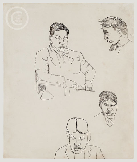 Lucian Freud 'Untitled (Studies for man Reading)' 1943 Ink on paper 45.5cmx38.1cm