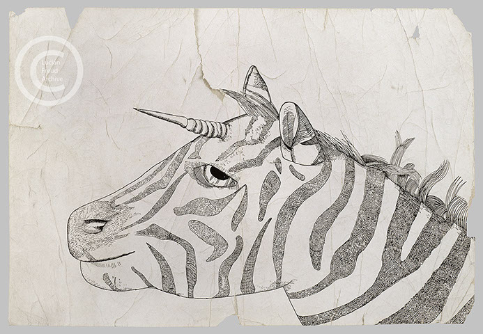 Lucian Freud 'Zebra-Unicorn' 1943 Ink on Paper 16.7cmx25.2cm